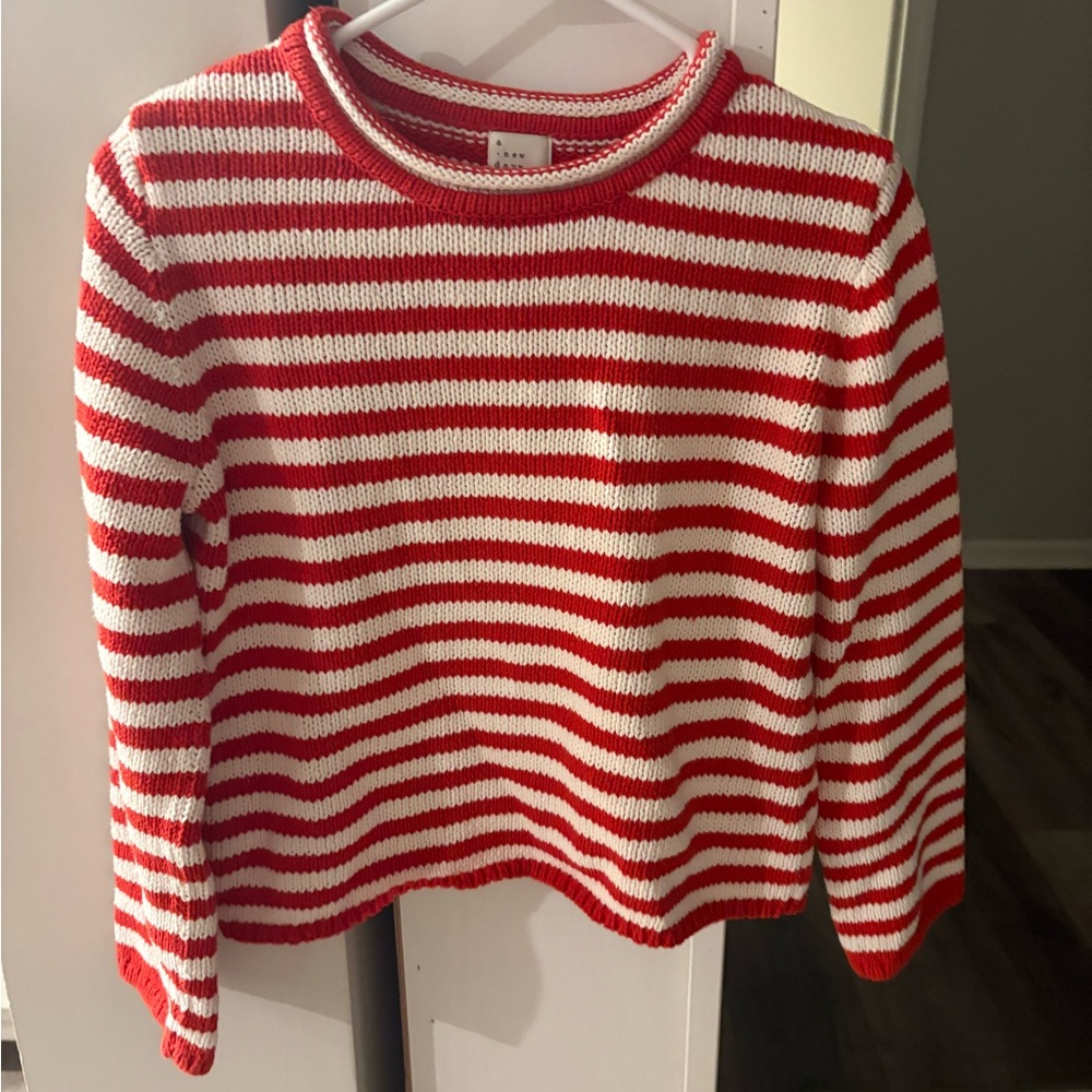 a new day Red and White Striped Crew Neck Sweater